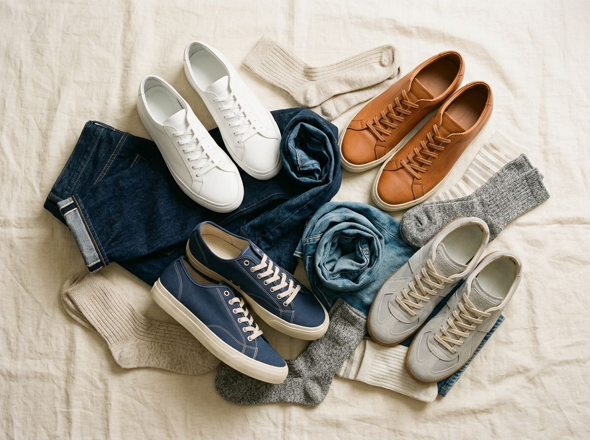 Men's sneakers and denim flat-lay